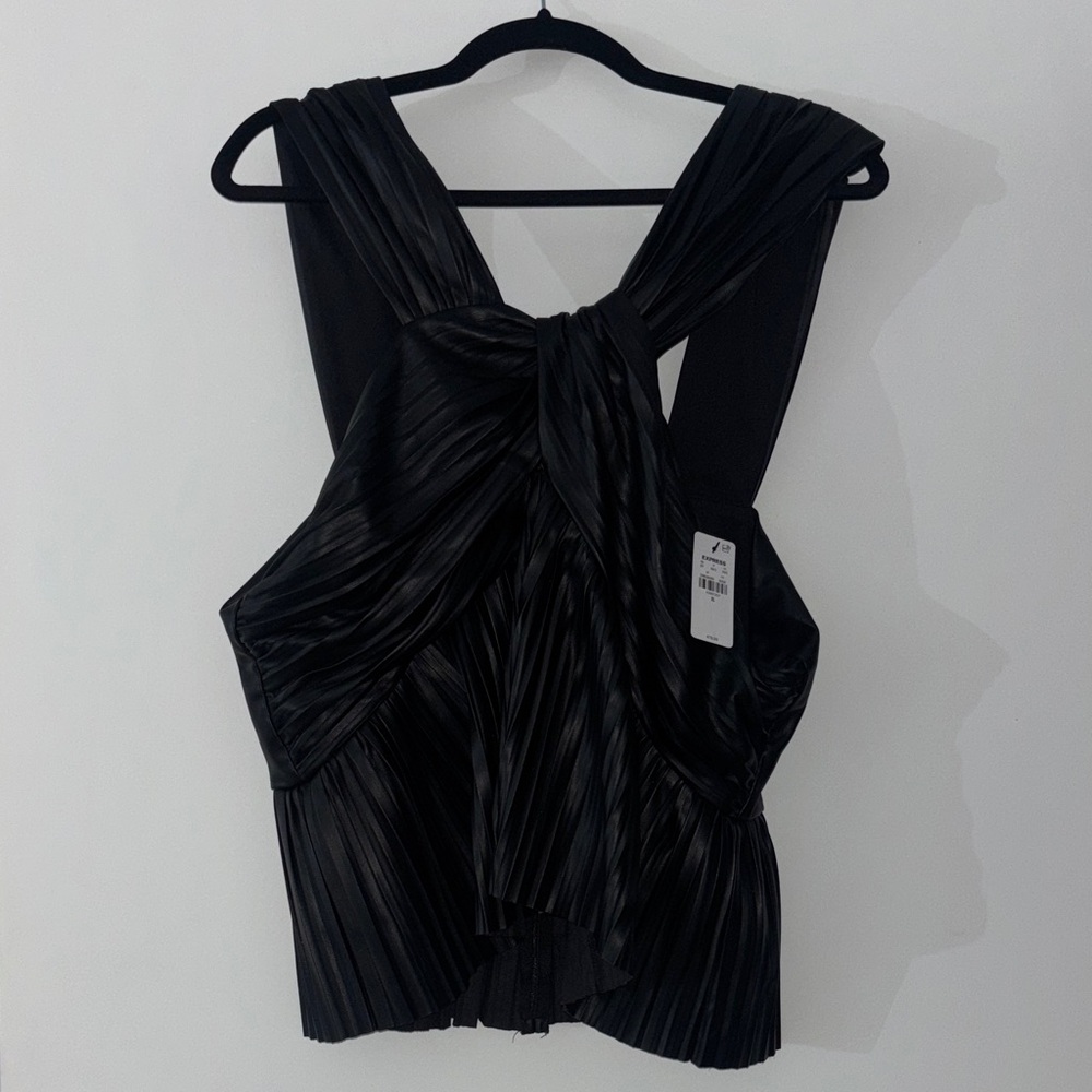 Express Leather Pleated Black Women's Top XL NWT